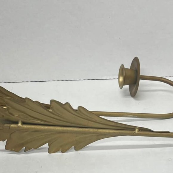 SET 2 Home Interiors & Gifts Brass Leaf  Design Single Candle Sconces 15.5".. - Picture 4 of 4